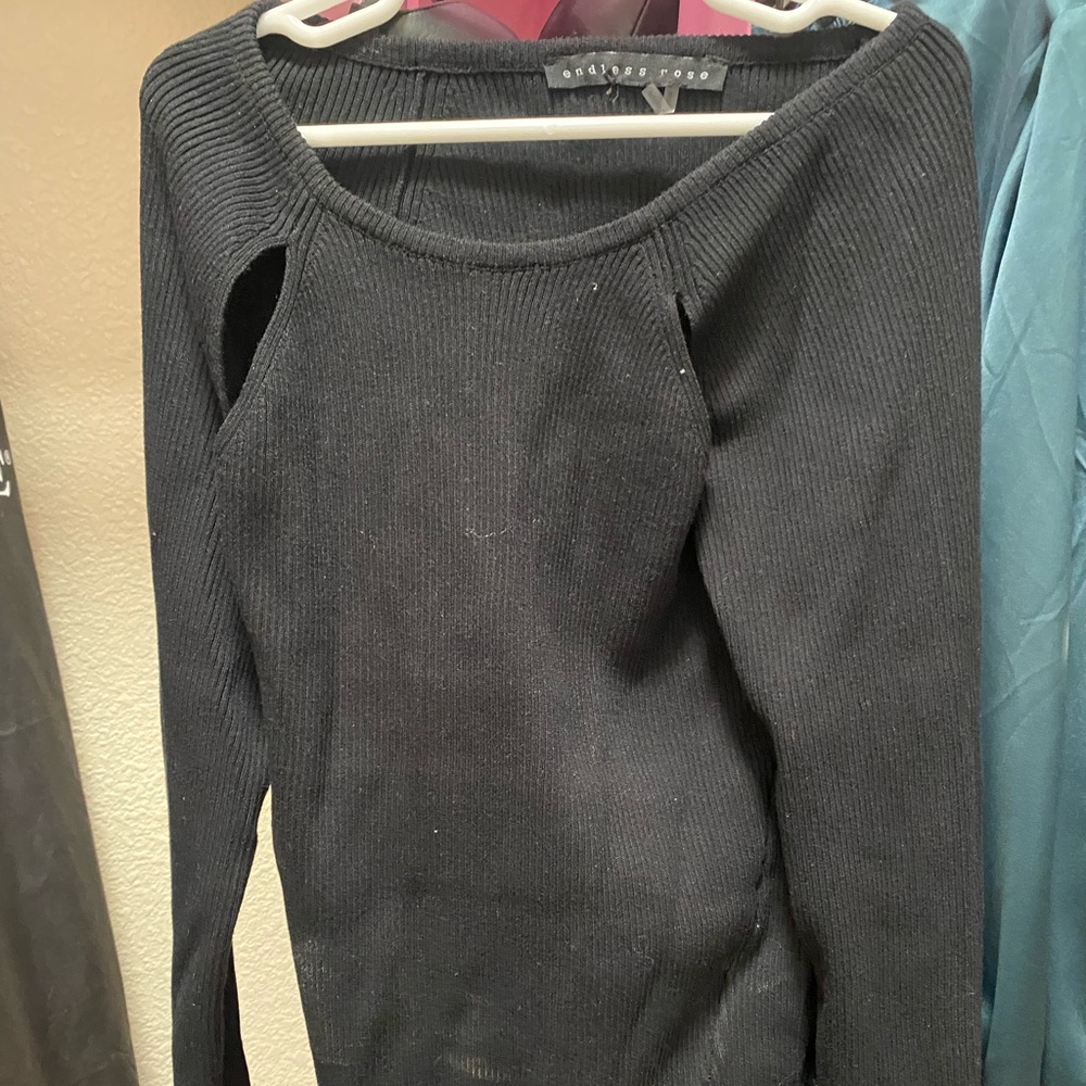 Black cutout long sleeve sweater shirt
